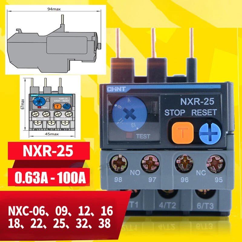 NXR - 25 Thermal Overload Relay 0.63 - 100 amp Overload Protection 3 Phase Motor Protector - HomeDIYer