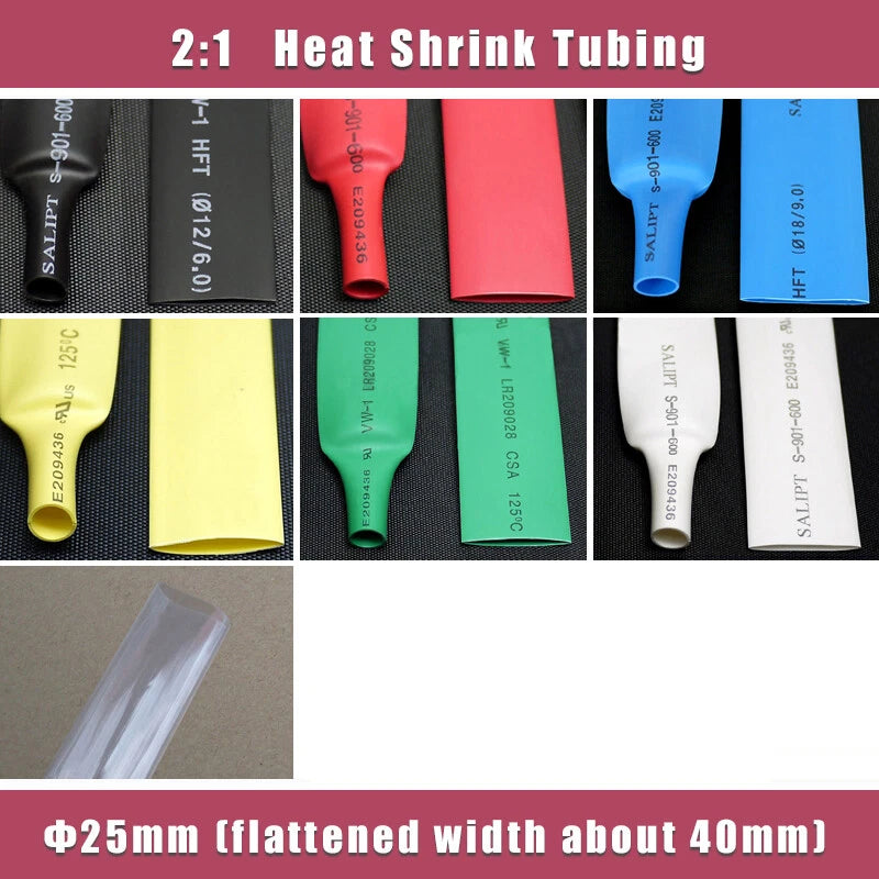 25mm Heat Shrink Tubing 2:1 Ratio – Electrical Cable Sleeving & Wire Insulation
