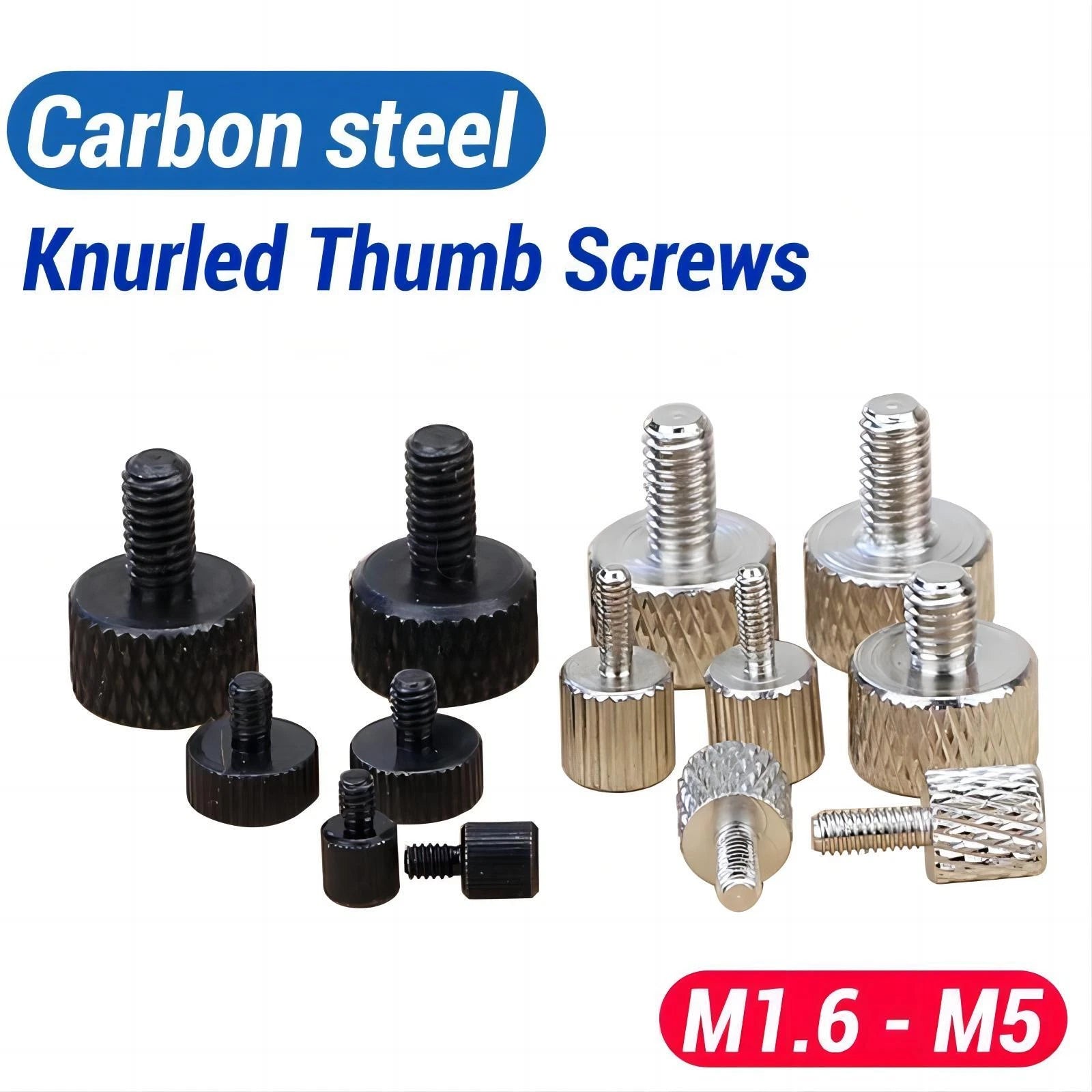 Knurled Thumb Screws M1.6–M5 Steel Hand-Tighten Knob Bolts