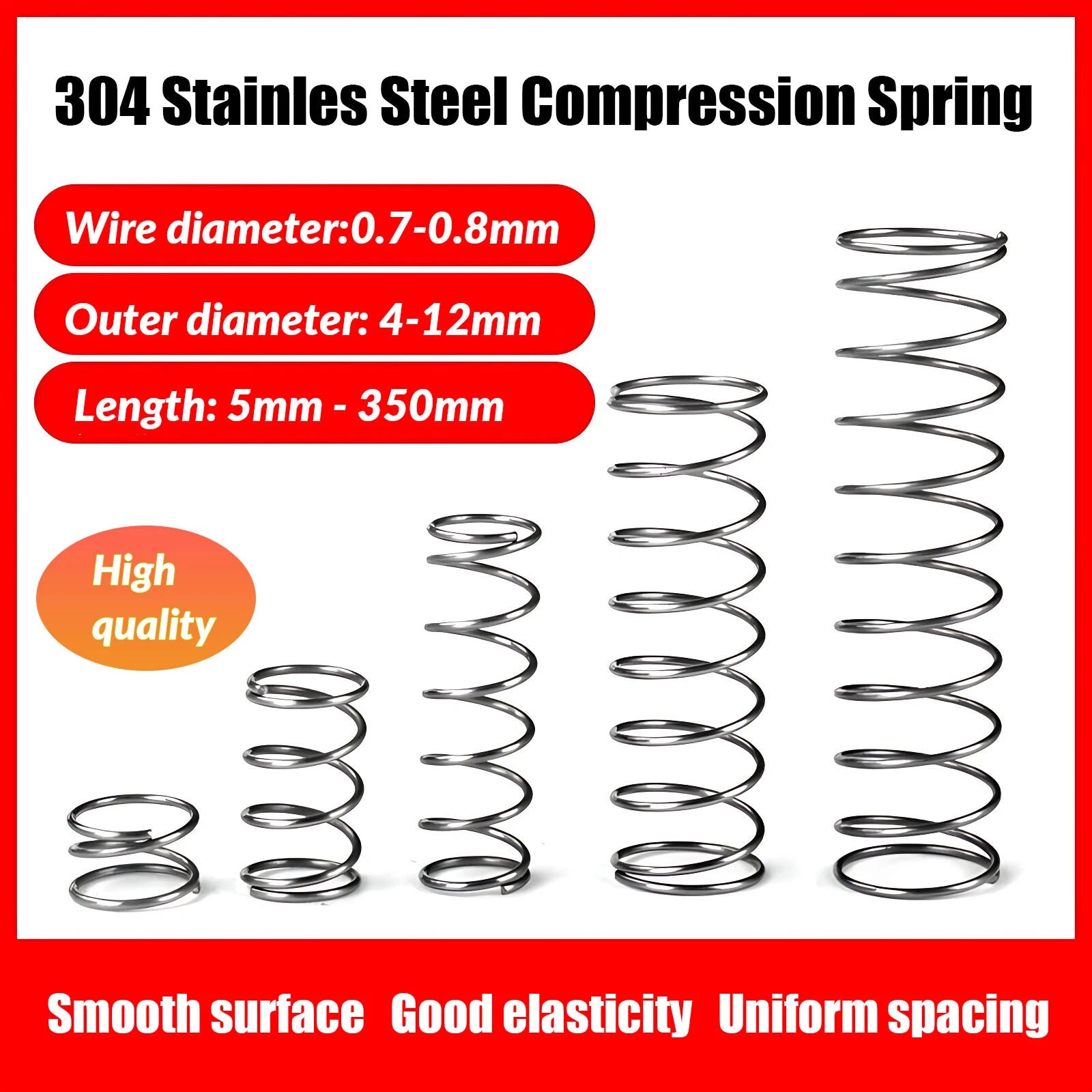 10Pcs Wire Dia.0.7mm-0.8mm OD 4mm-12mm Small Springs Compression Spring Steel