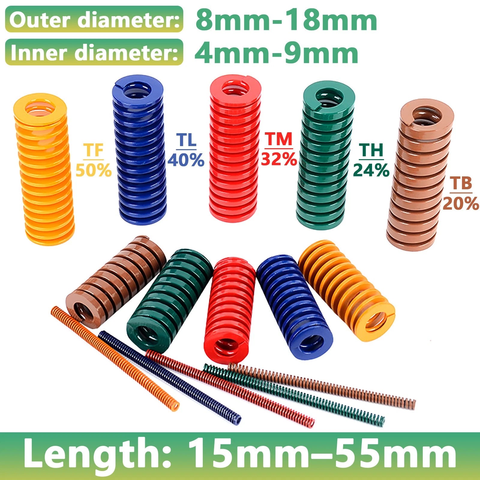 Heavy Load Duty Compression Die Spring, 8mm-18mm Diameter & Up To 55mm Long JIS