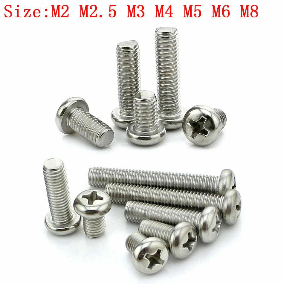 Round Pan Head Phillips Machine Screws – 316 Stainless Steel, Marine Grade (M2–M8, Fully Threaded)