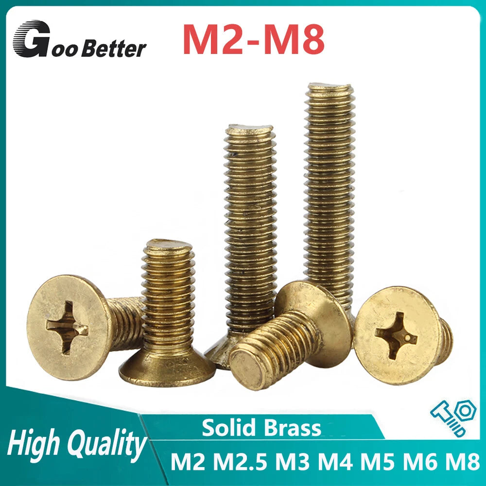 Brass Phillips Countersunk Machine Screws — Pozi Flat Head, M2 to M8