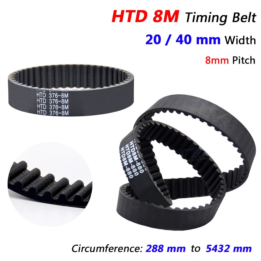 HTD 8M Timing Belt | 8mm Pitch | 20mm & 40mm Width | Arc Tooth Rubber Drive Belt