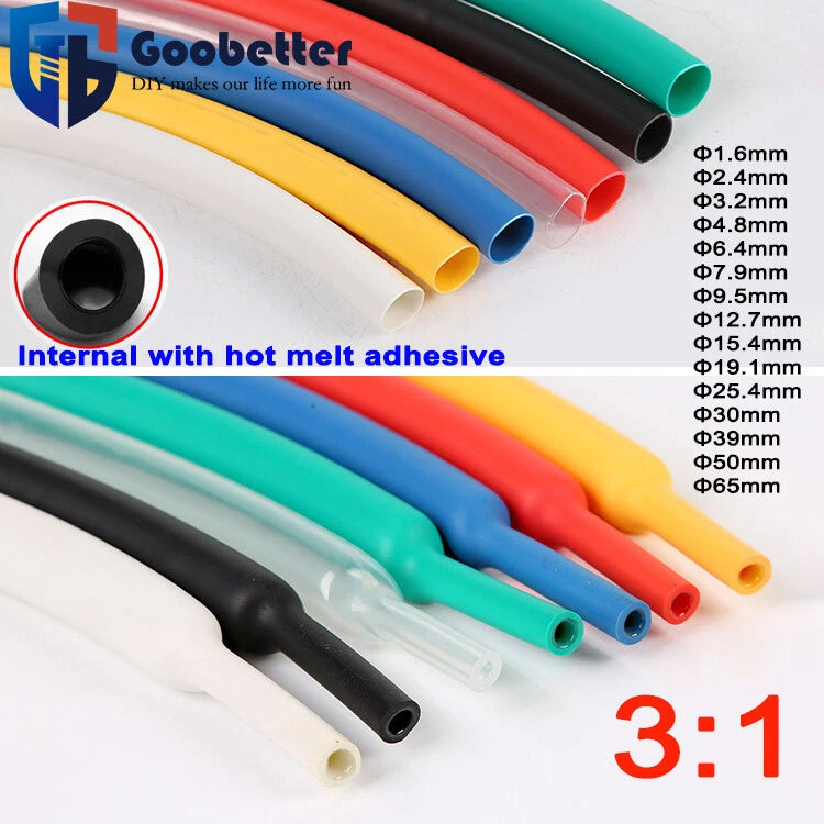 3:1 Adhesive-Lined Heat Shrink Tubing — Dual-Wall, Φ1.6mm to Φ65mm, 8 Colors