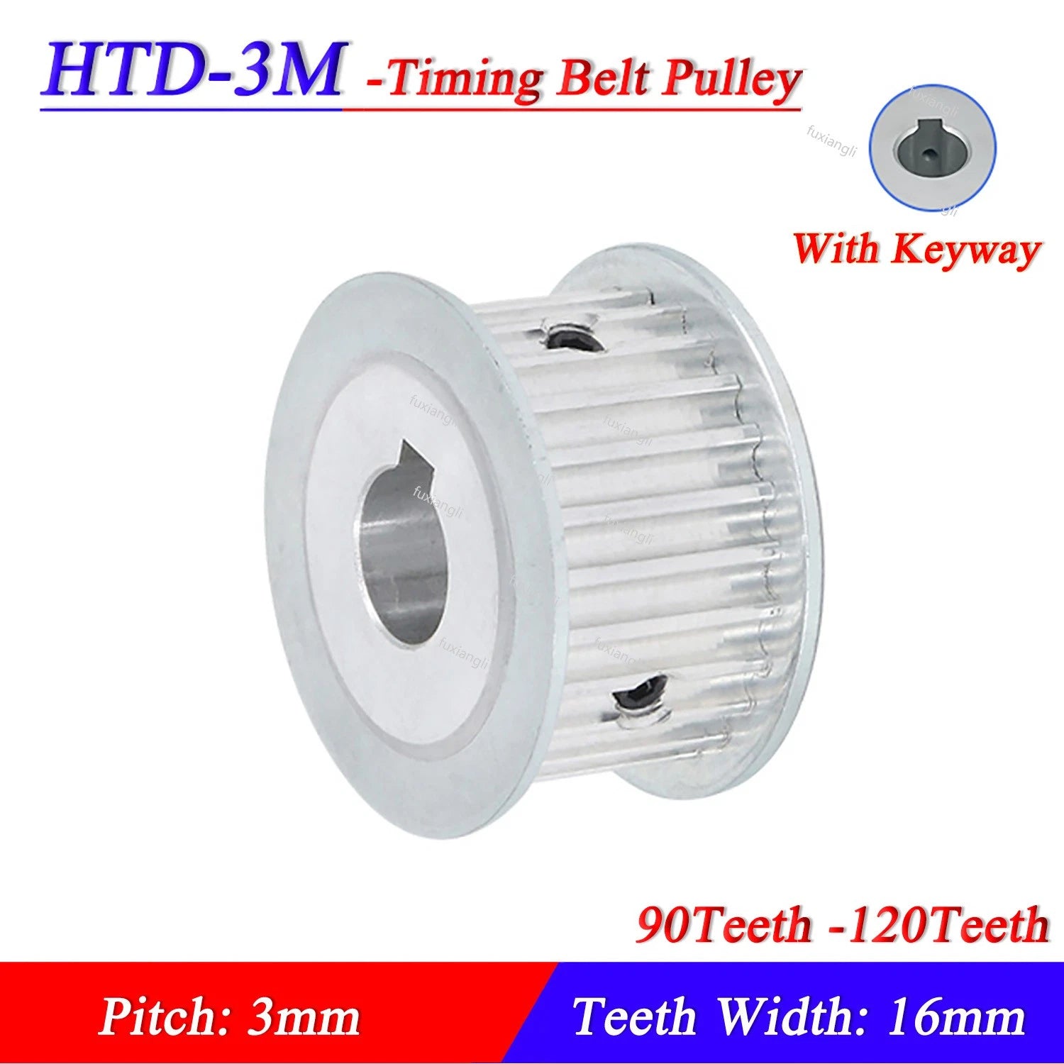 HTD-3M 90-120Teeth Timing Belt Pulley Pitch 3mm AF-type With Keyway, Width 16mm