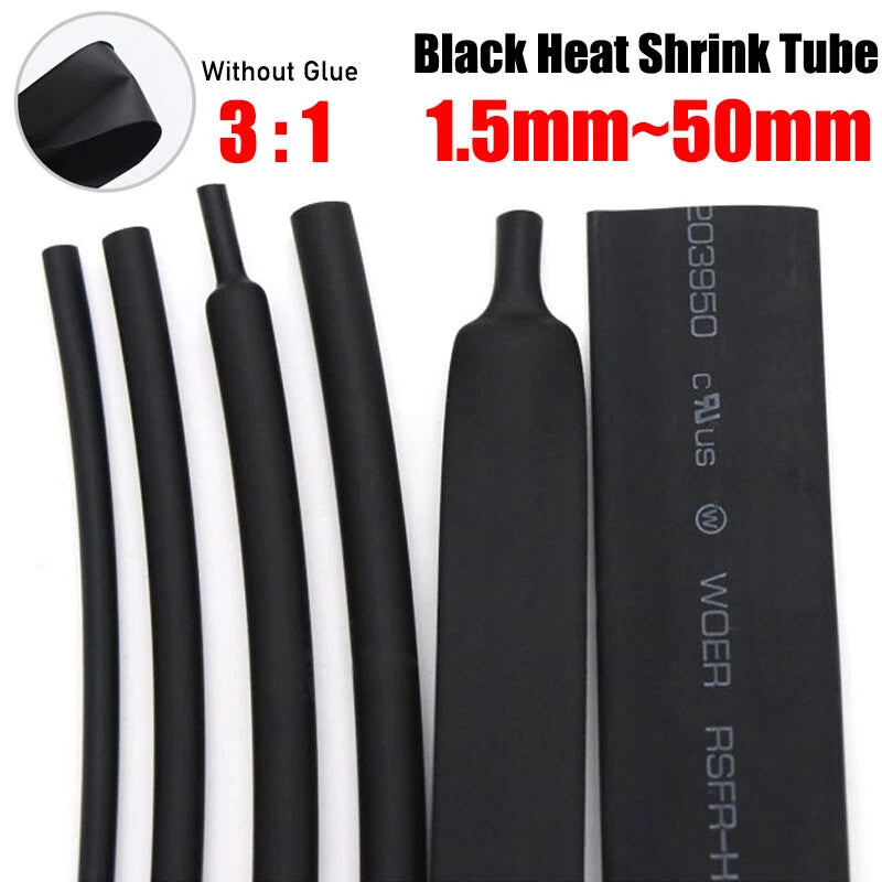 3:1 Ratio Heat Shrink Tubing – Black Electrical Wire Sleeving (Without Glue)
