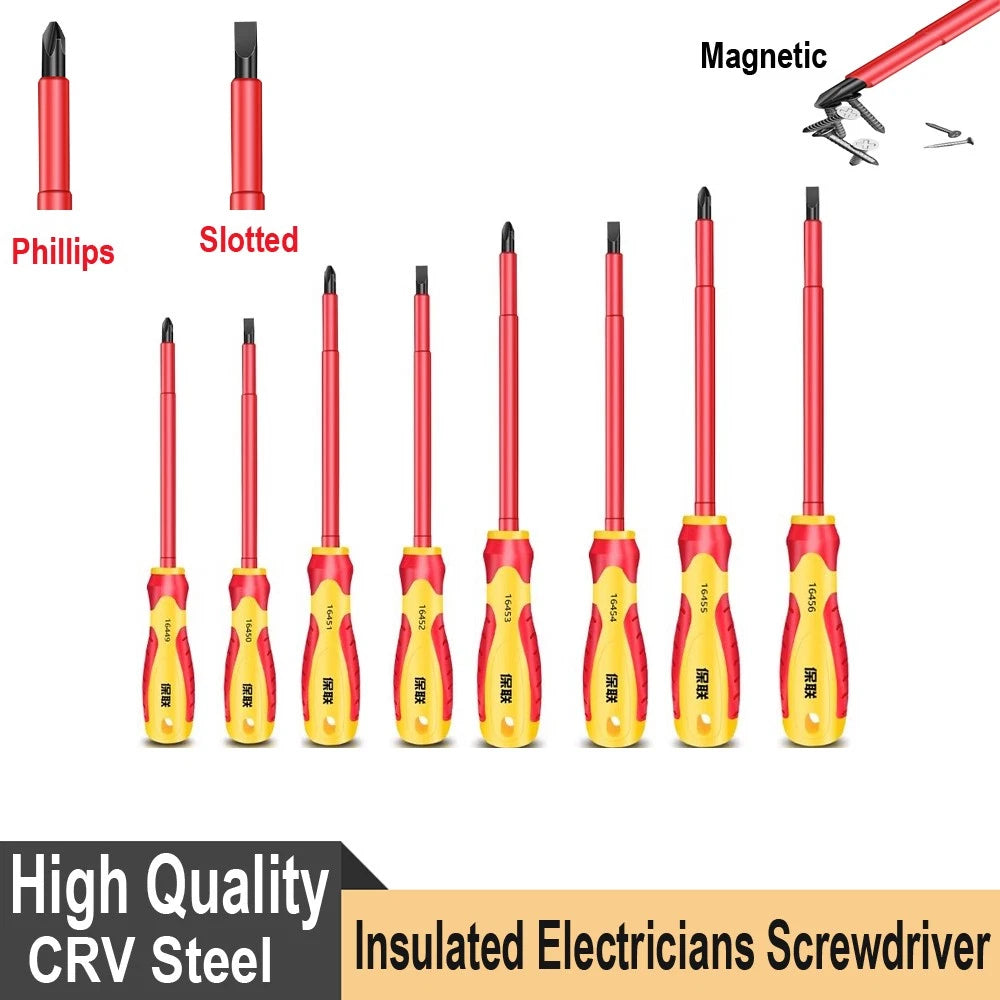 Insulated Magnetic Electricians Screwdriver Soft Grip Phillips Flat Slotted Set