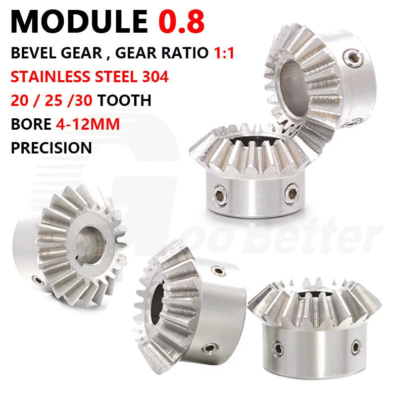 Bevel Gear Module 0.8 Stainless Steel 90° 1:1 Pairing 20 25 30 Tooth Miter Gear
