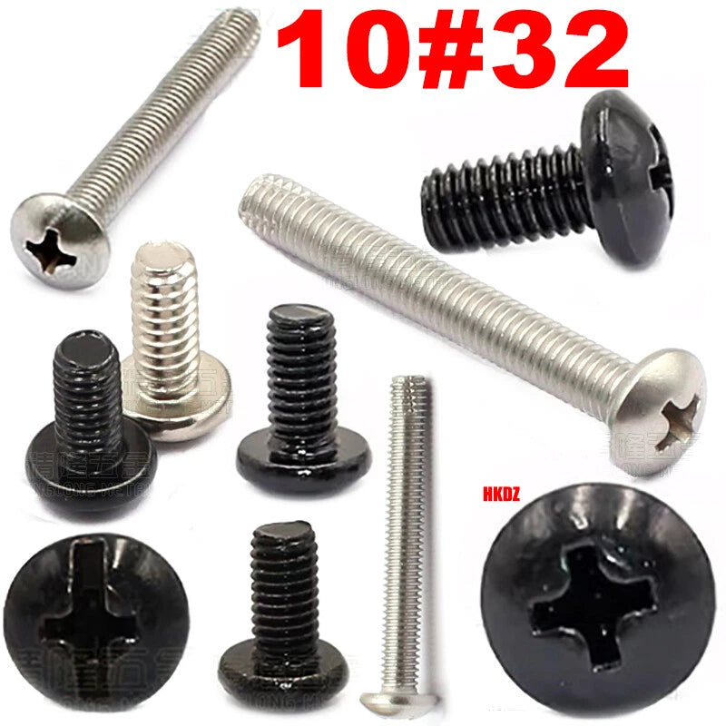 10#32 Phillips Pan Head Machine Screws – Black Zinc Carbon Steel, Round Head, 3/8” 1/2” 1.5”