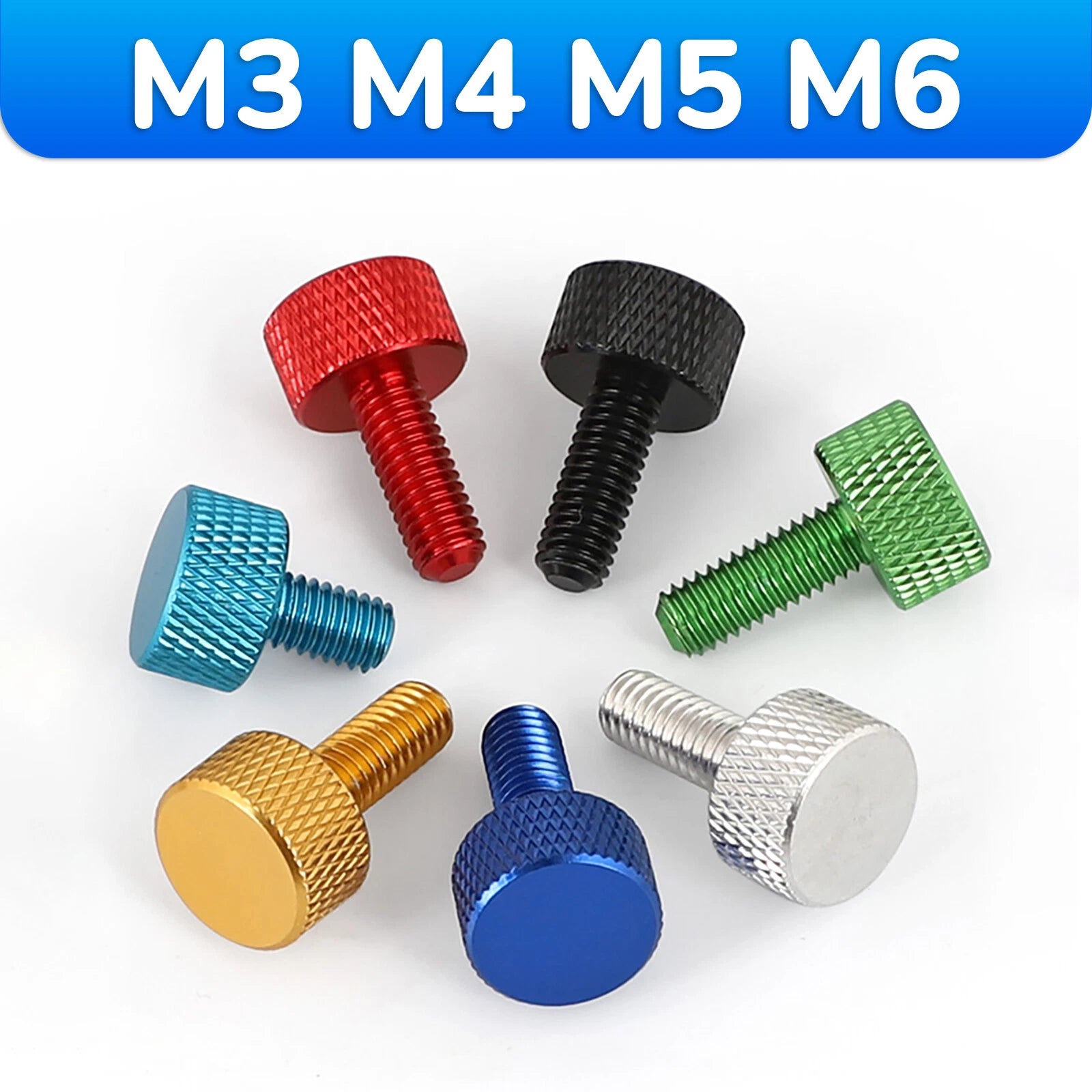 M3 M4 M5 M6 Knurled Thumb Screws Aluminium Hand Grip Knob Bolts 6mm to 20mm Long