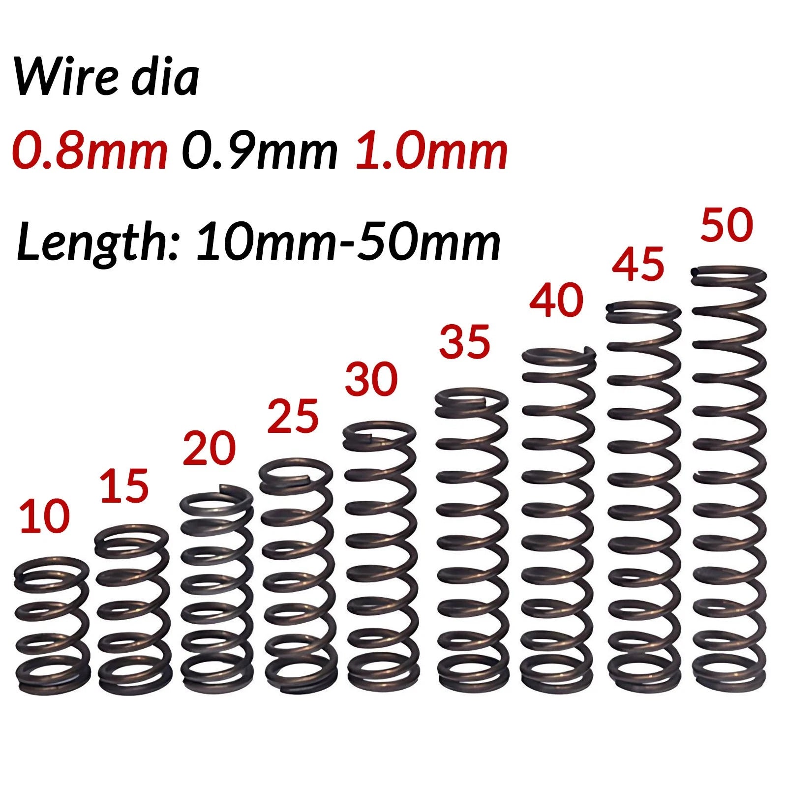 10pcs Wire Dia.0.8mm-1.0mm OD 5mm-20mm Small Springs Compression Spring Steel
