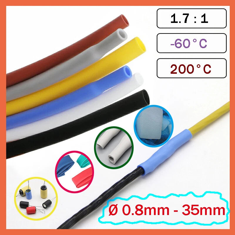 Silicone Heat Shrink Tubing – Flexible Electrical Sleeving, Ø 0.8–40mm, 6 Colors