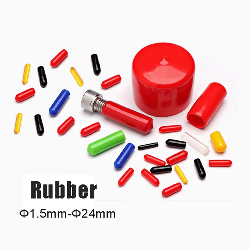 Vinyl Rubber Thread Cover Caps – Φ1.5mm to Φ24mm – 7 Colors (Black, Red, White, Clear, Blue, Yellow, Green)