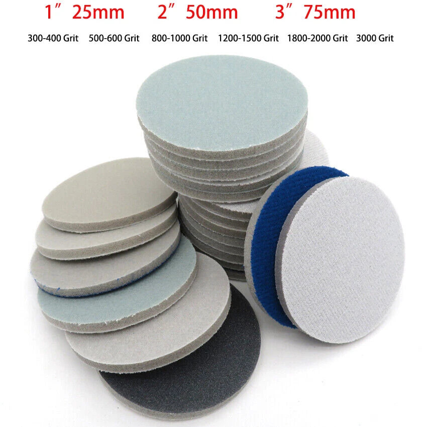 25/50/75mm Wet Dry Sanding Discs Sponge Foam Sandpaper Hook & Loop 300-3000 Grit