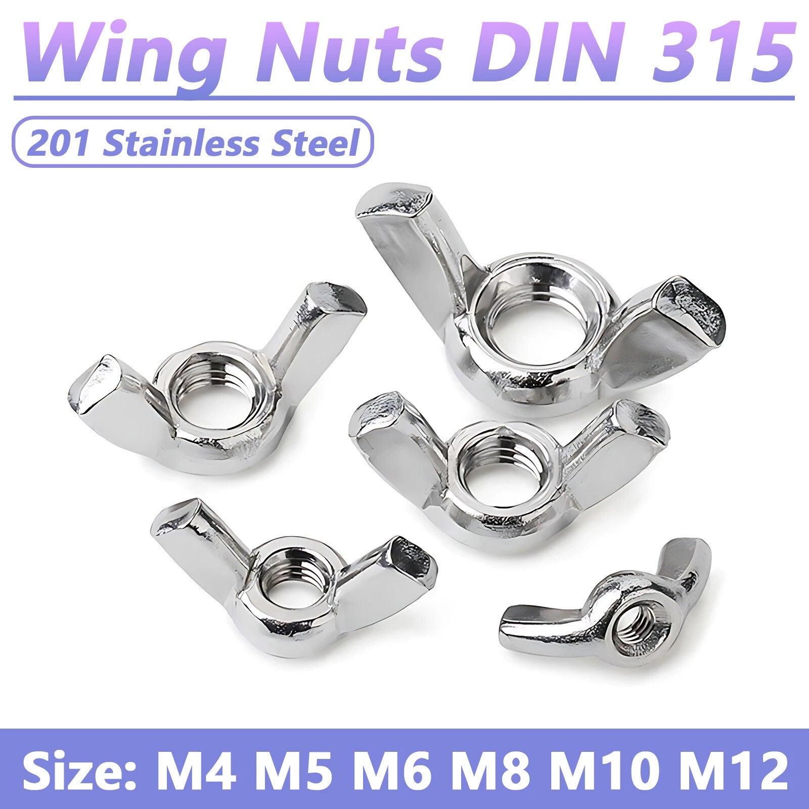 M4-M12 Wing Nuts Butterfly Nut To Fit Bolts Screws 201 Stainless Steel DIN 315