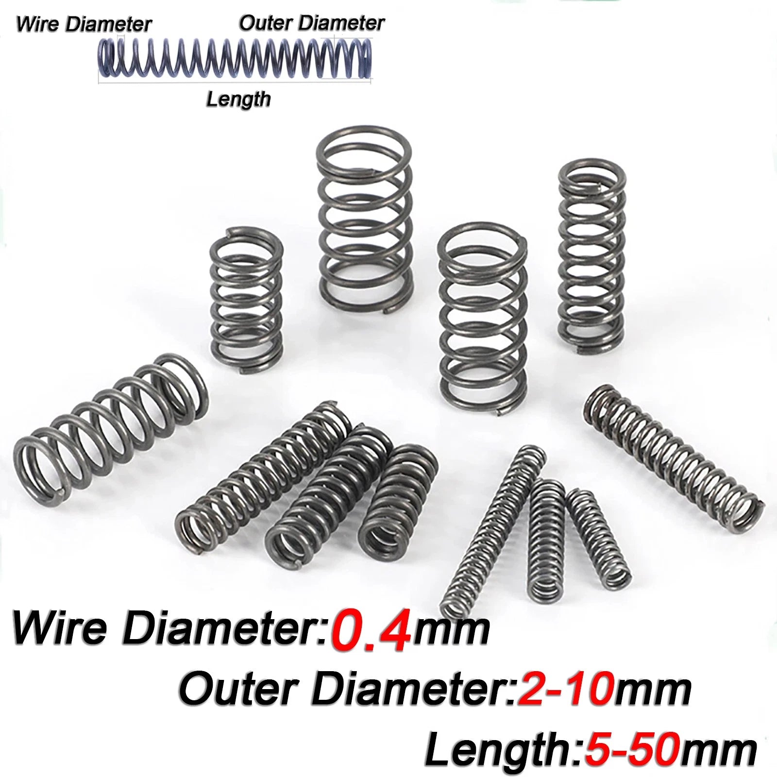 Compression Spring Steel 0.4mm Wire Dia 2mm - 10mm OD Small Pressure Springs