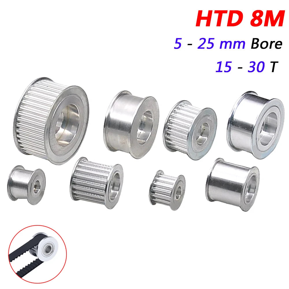 HTD 8M Timing Belt Pulley Idler Pulley 15-30T, Bore 5-25mm, for CNC, 3D Printer