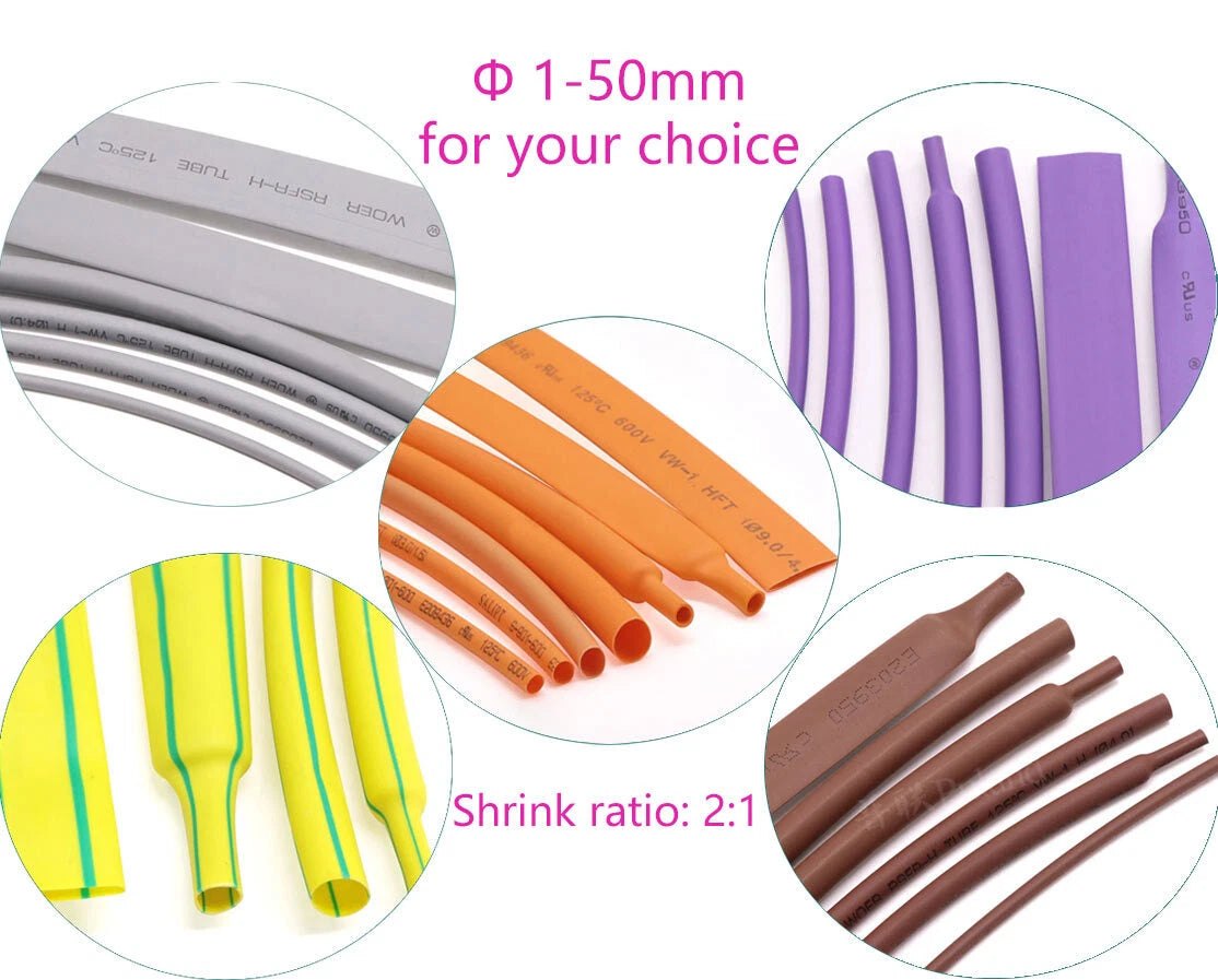 Heat Shrink Tubing 2:1 — φ1–50mm, 5 Colors, 1–10 Meter Rolls