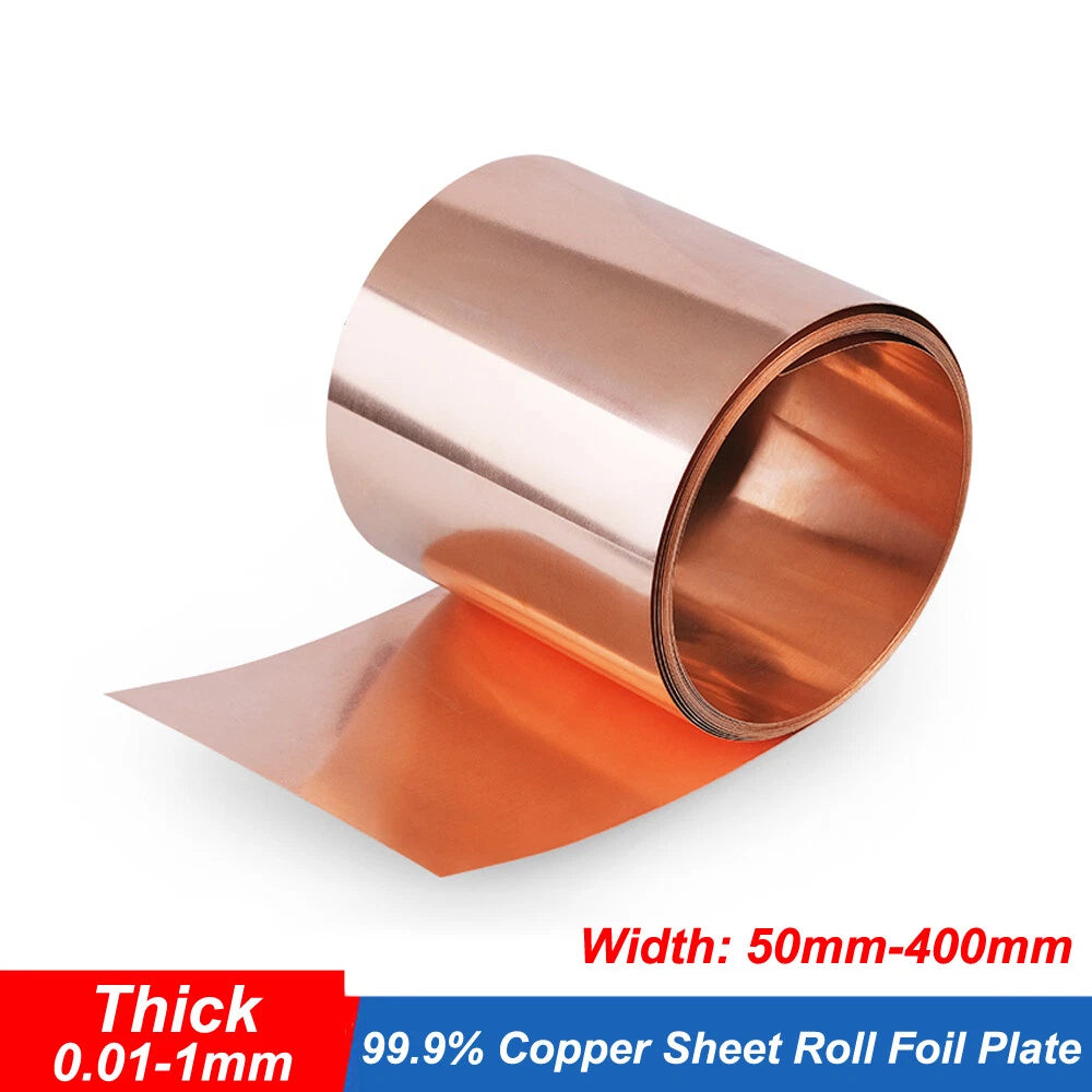 99.9% Pure Copper Cu Metal Sheet Roll Foil Plate 0.01-1mm Thick 50-400mm Width