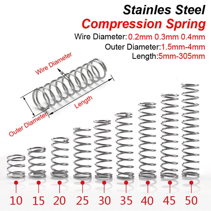 Compression Spring Stainles Steel 0.2mm 0.3mm 0.4mm Wire Dia 5-305mm Length