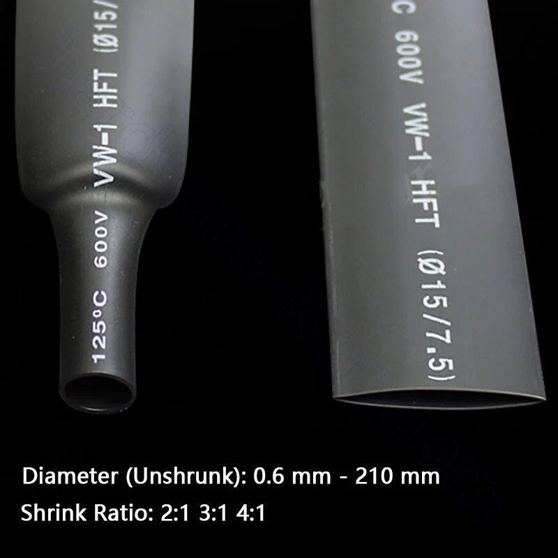 Black Heat Shrink Tubing — 2:1, 3:1 & 4:1 Shrink Ratio | Ø0.6mm to Ø210mm