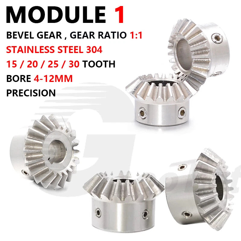 Module 1 Bevel Gear Stainless Steel 90° 1:1 Pairing 15/20/25/30 Tooth Miter Gear