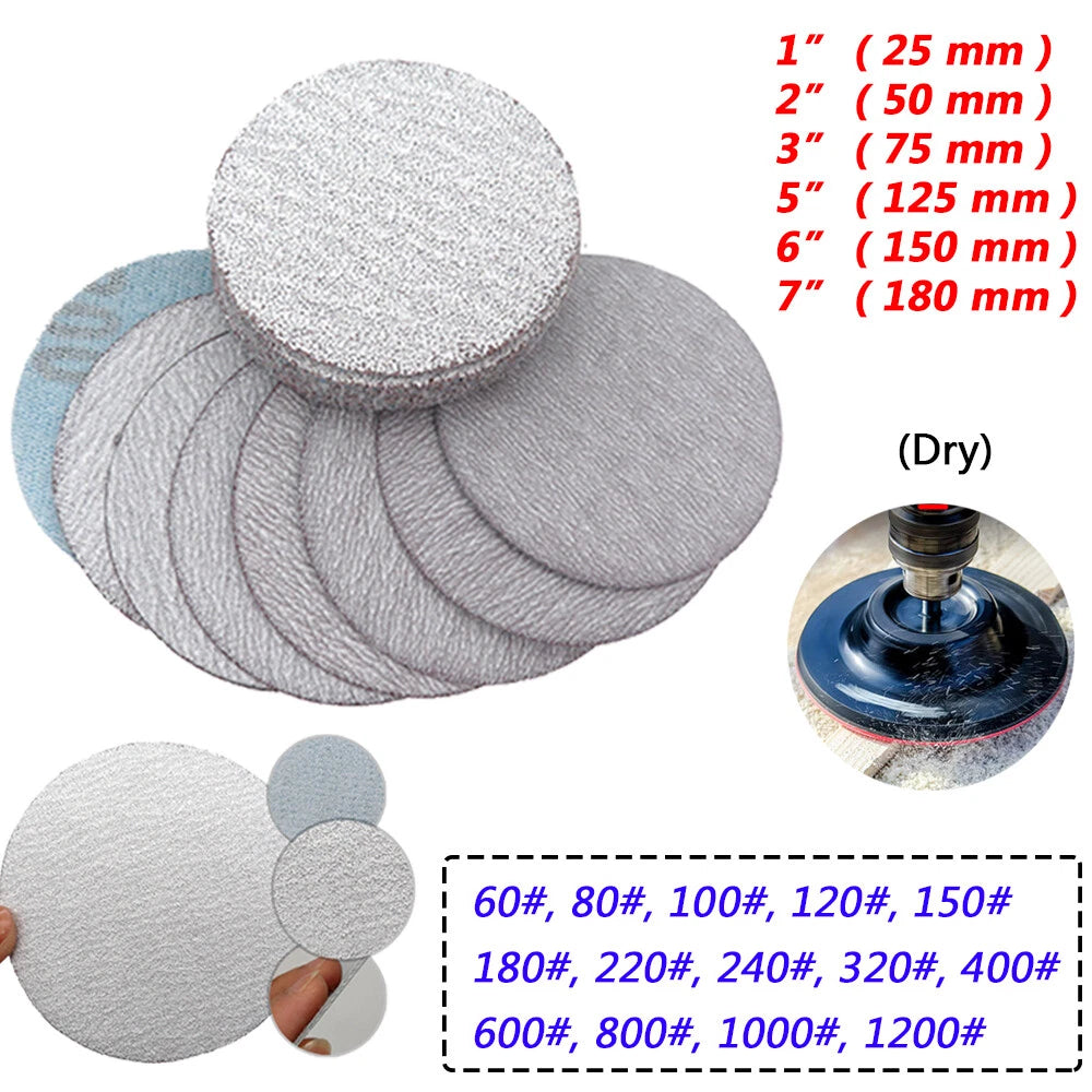 Dry 25/50/75/100/125/150 mm White Sanding Discs Hook Loop Sandpaper Grit 60-1200