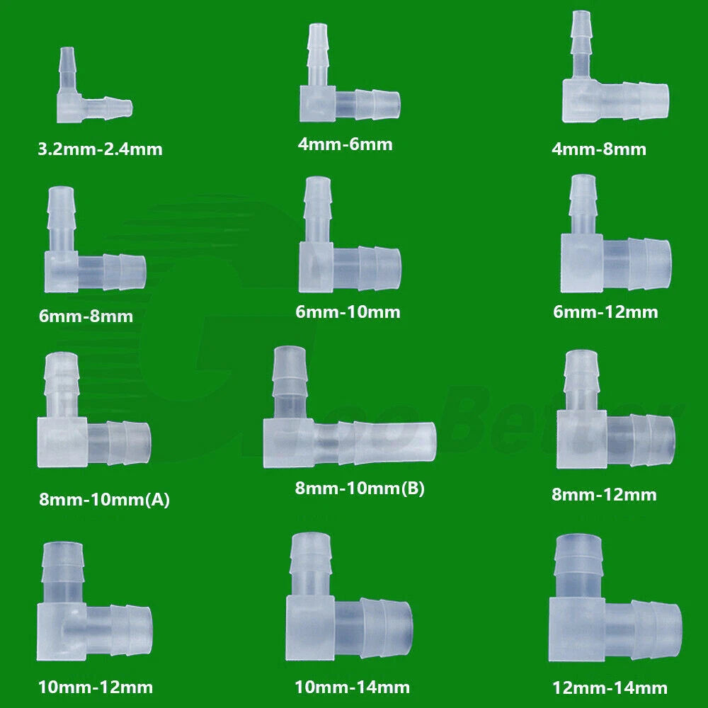 Plastic Barbed Reducer 90° Elbow Hose Connector — Tubing Pipe Joiner Adapter