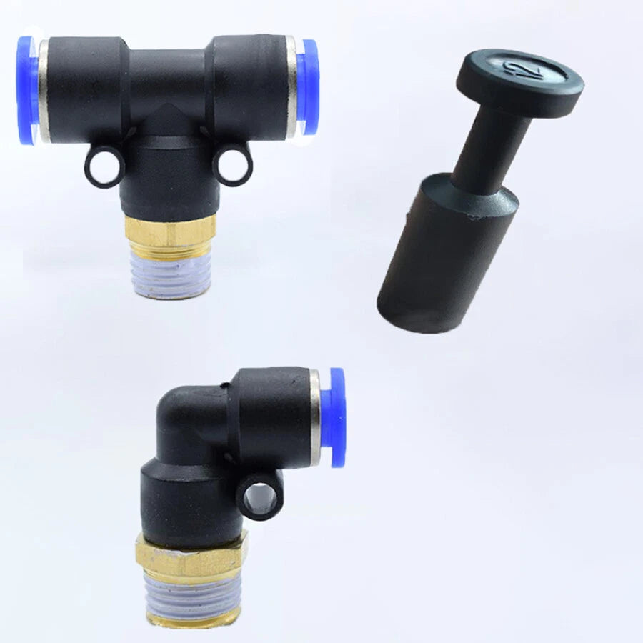Pneumatic Push-to-Connect Air Fittings — 90° Elbow, Tee & Blanking Plug | Φ4–16mm