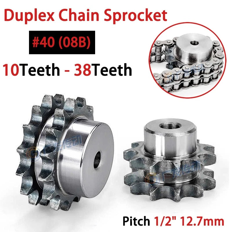 Duplex Chain Sprocket 10-38 Teeth Pitch 12.7mm For #40 08B Roller Chain 45#Steel