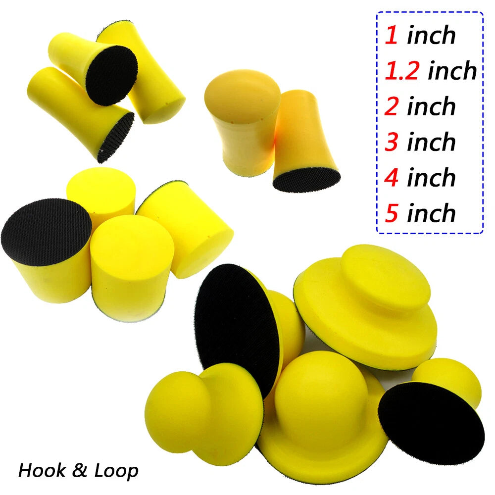 1" 1.2" 2" 3" 4" 5" Round Hand Sanding Blocks — PU Foam Hook & Loop Backing Pads for Sandpaper and Polishing