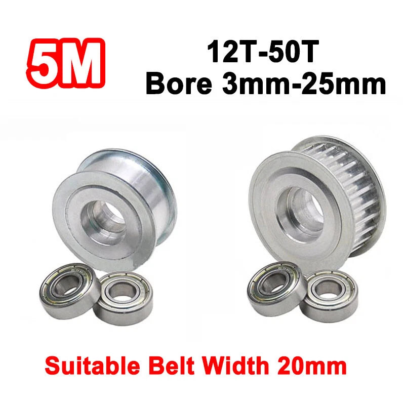 5M Smooth-Tooth Idler Pulley 12-50 Teeth Bore 3mm-25mm for 20mm Width Belt