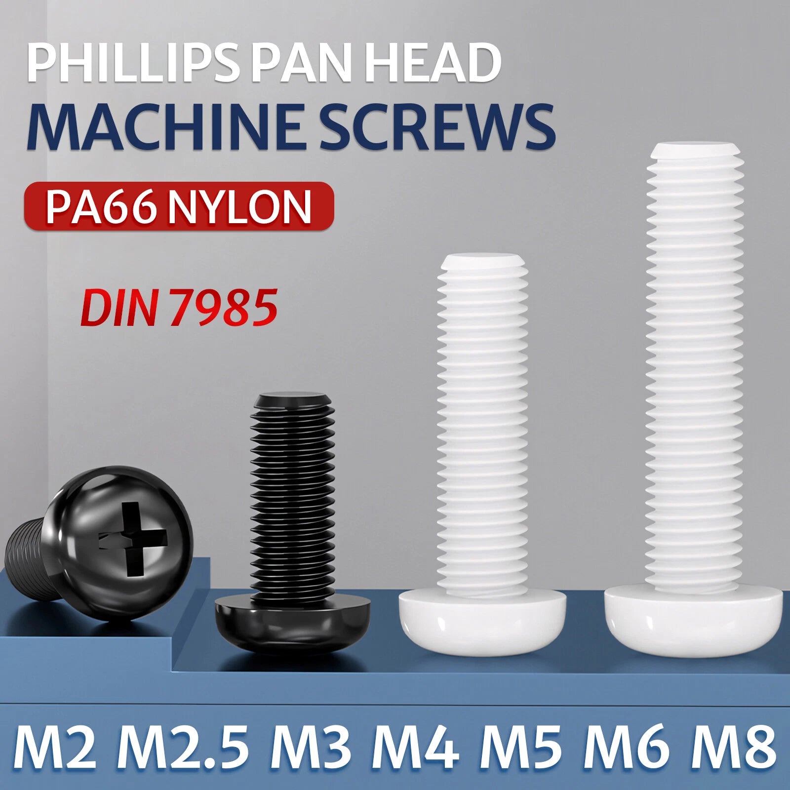 White/Black Nylon Phillips Machine Screws – M2 to M6, Plastic Round Pan Head Bolts
