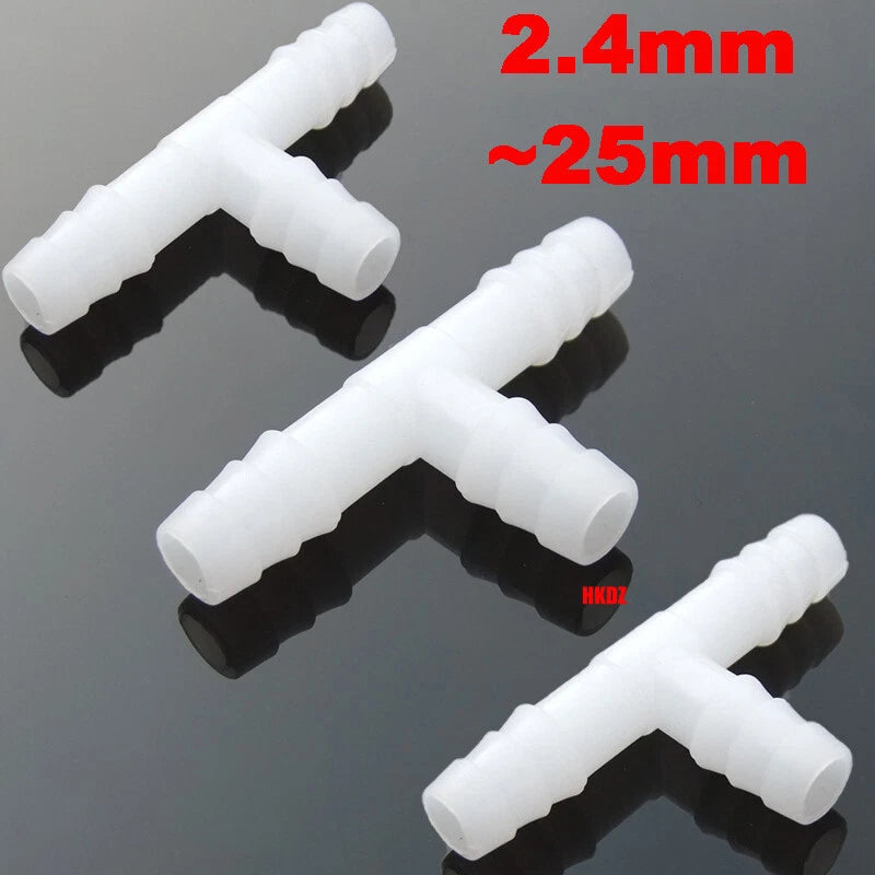 Plastic Tee Hose Joiner Barb T-Piece 3 Way Connector Pipe Fitting Air Fuel Water