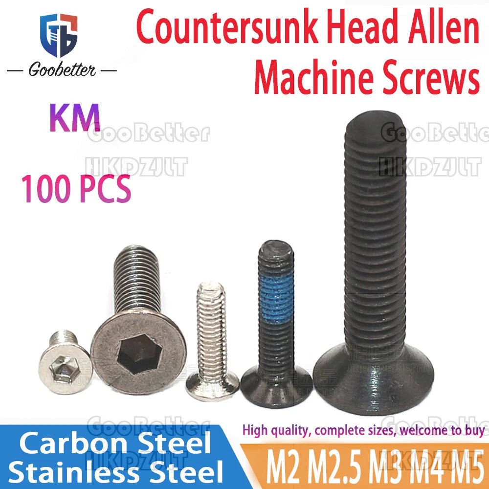Hex Socket Flat Head Machine Screws M2–M5 — Allen Drive Countersunk, Multiple Finishes, 100 or 200 Pack - HomeDIYer