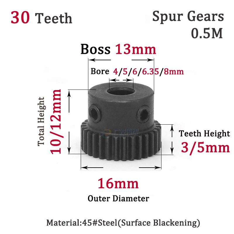 0.5M 30T-38T Spur Gears Steel Pinion Gears Metal Spur Transmission Gear 45 Steel