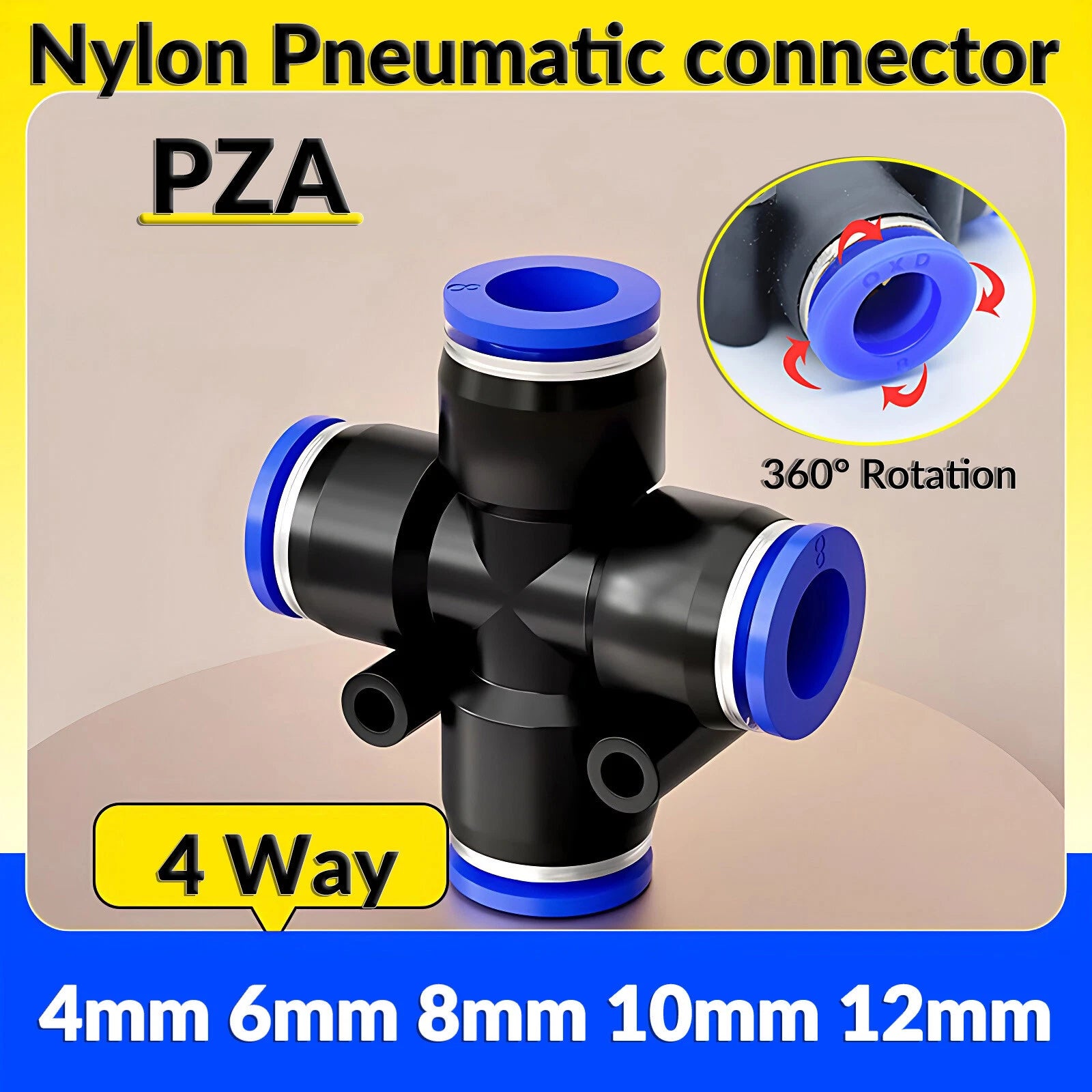 Nylon Pneumatic 4-Way Junction Push-Fit Connector | PZA Air Line Fitting