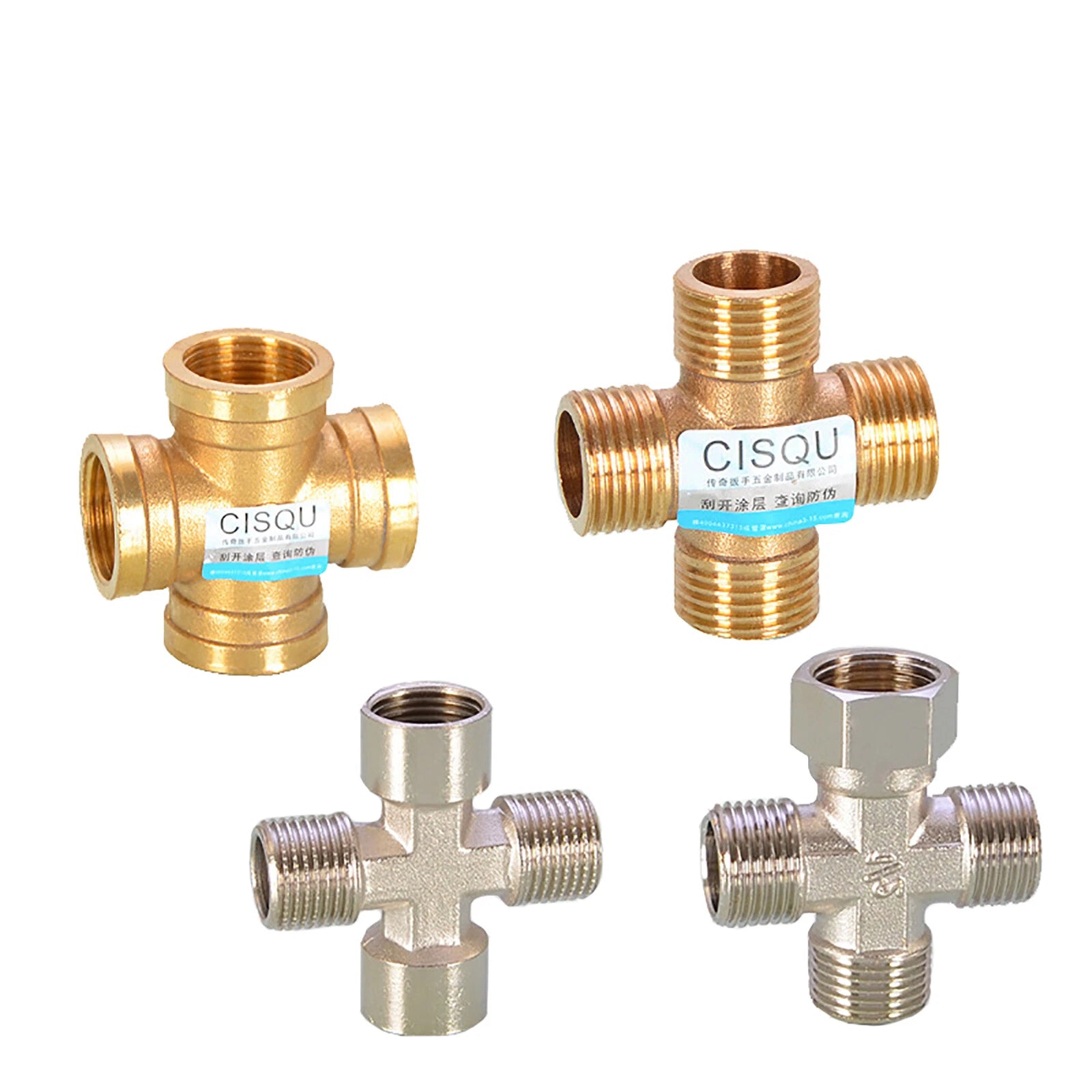 BSP 4-Way Cross Brass Pipe Fitting | 1/2" & 3/4" | Male & Female Thread Configurations