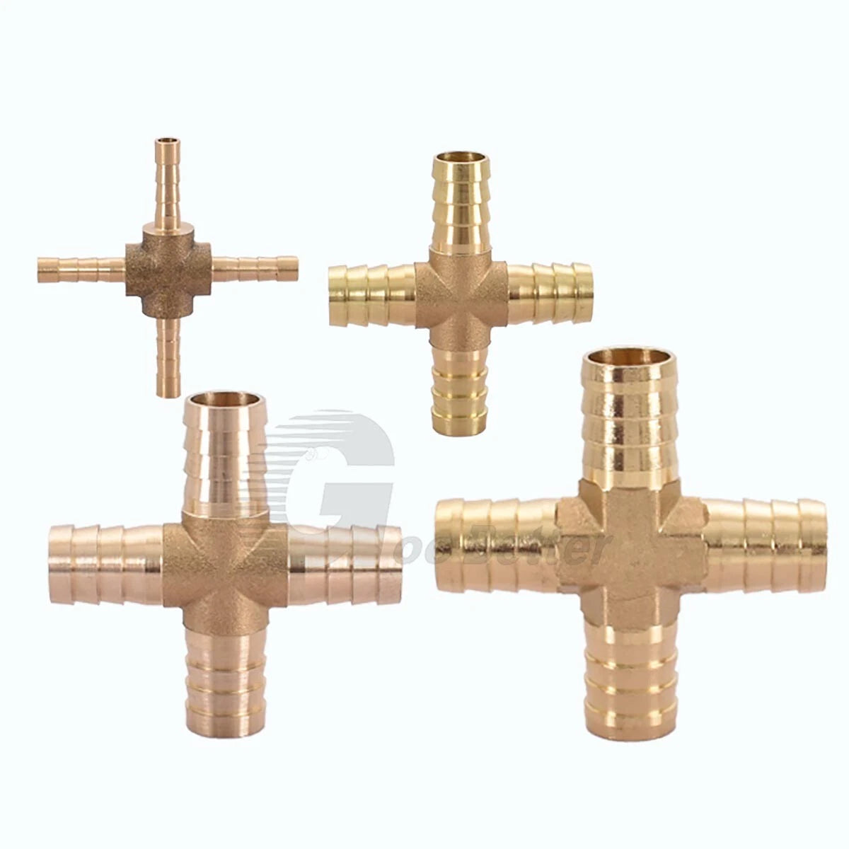Brass Barbed Cross 4-Way Hose Fitting — 4mm to 19mm for Air, Water, Fuel & Gas