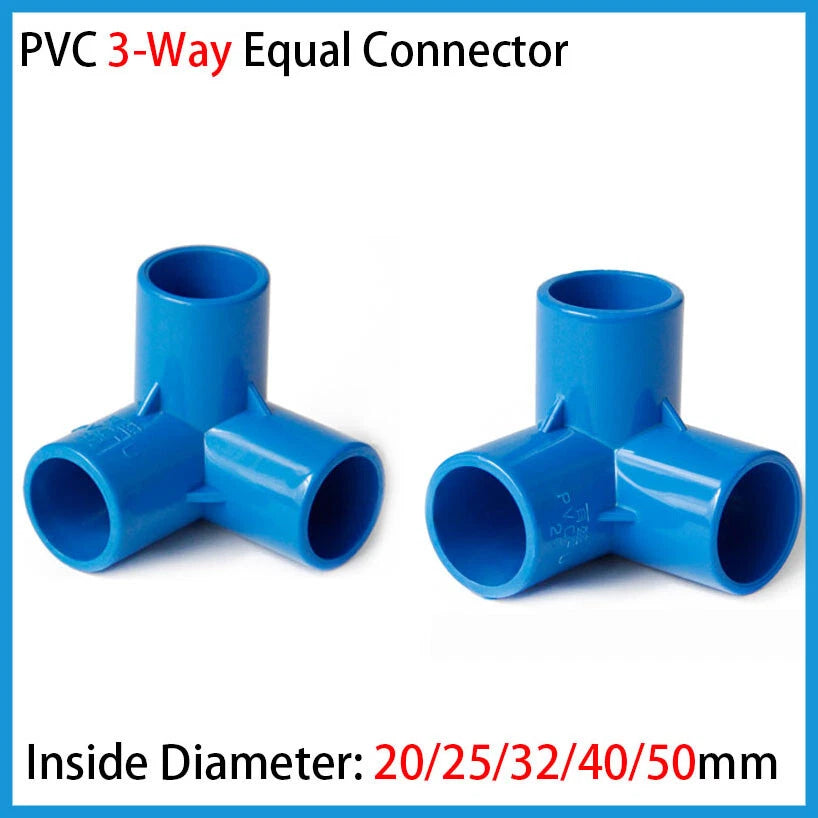 PVC 3-Way Blue Equal Connector Socket Pressure Pipe Fittings 20 25 32 40 50mm