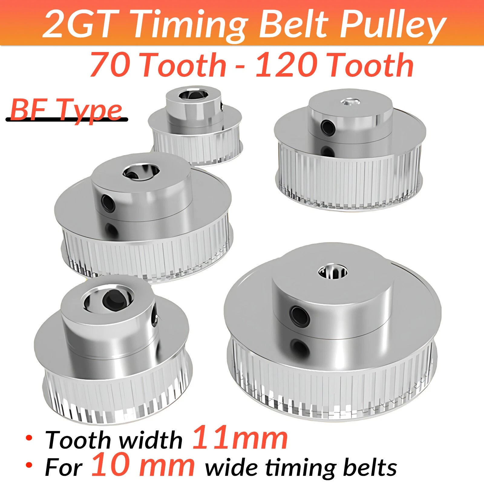 GT2 2GT 70T-120T Timing Belt Pulleys 5mm-25mm Bore with Steps for CNC 3D Printer