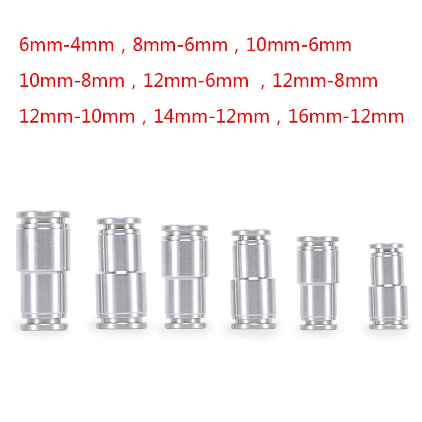 Stainless Steel Straight Reducing Push-to-Connect Fitting — Pneumatic Tube Adapter