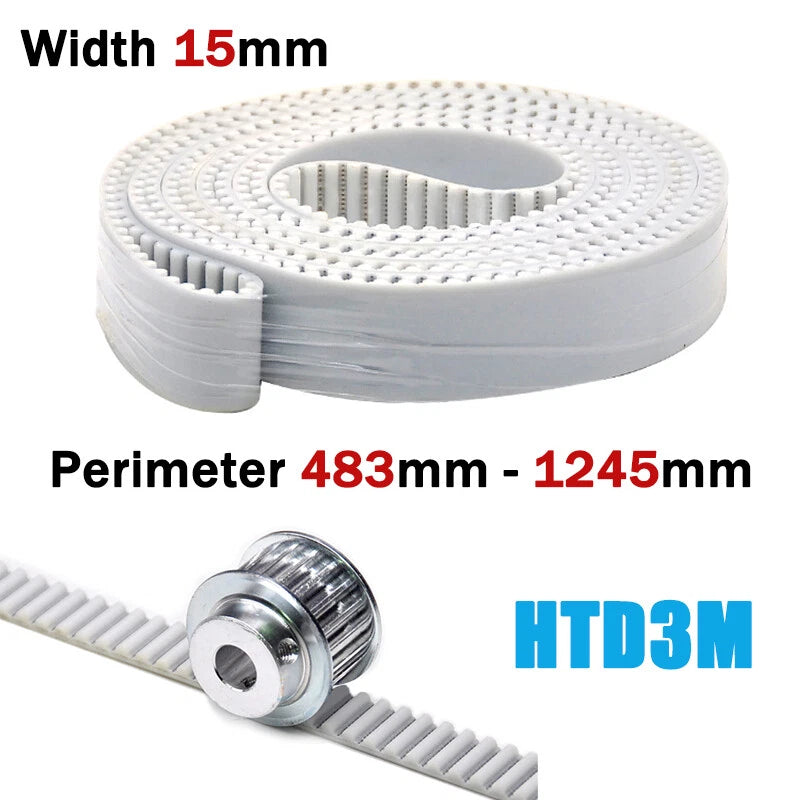 HTD3M Closed Loop Timing Belt – 15mm Wide, PU with Steel Wire, 483–2145mm Perimeter