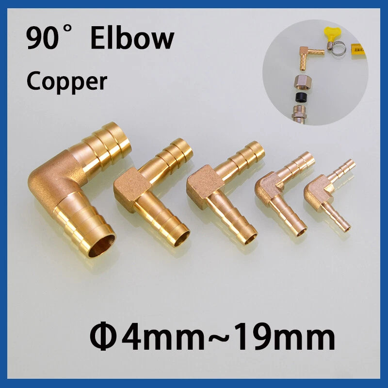 Copper 90° Elbow Hose Barb Connector — Φ4mm to Φ19mm | Gas, Fuel & Fluid Fittings