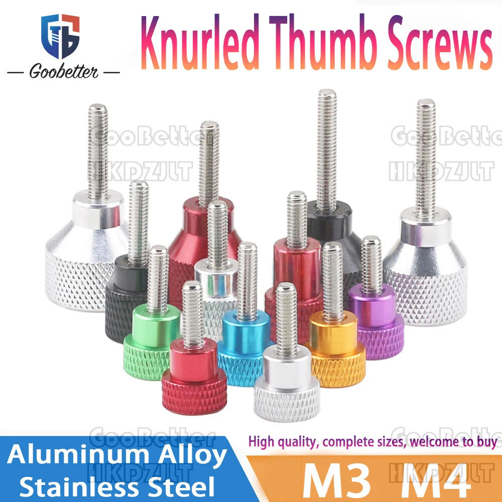 Knurled Thumb Screws M3 M4 | Hand Grip Knob Bolts | Aluminum Alloy | Red Black Silver