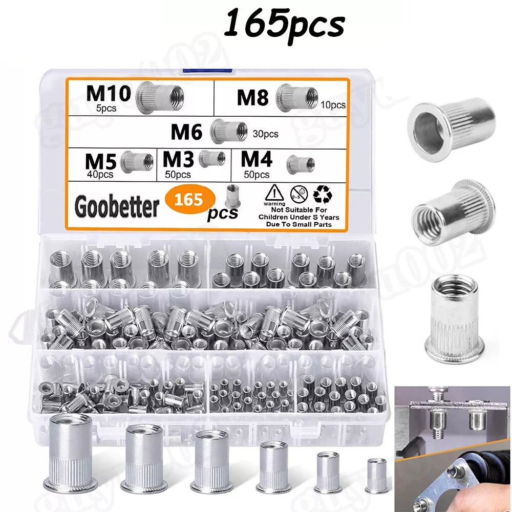165Pcs Rivnuts Threaded Nutserts Blind Rivet Nuts Stainless M3 M4 M5 M6 M8 M10 - HomeDIYer