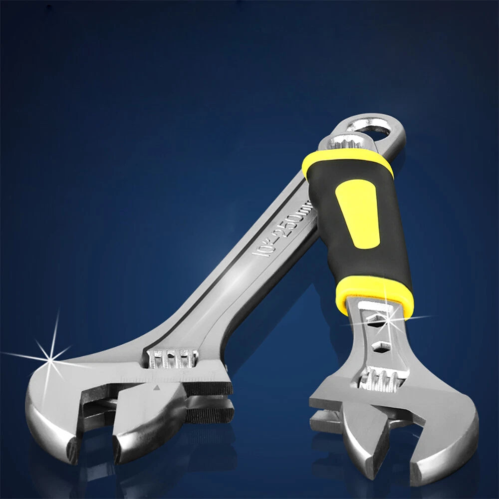 2 In 1 Heavy Duty Wide Jaw Adjustable Pipe Wrench Spanner Electroplating Steel