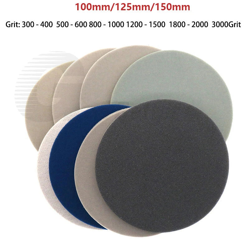 4" 5" 6" Wet Dry Sanding Pad Discs Hook&Loop Sponge Foam Sandpaper 300-3000 Grit