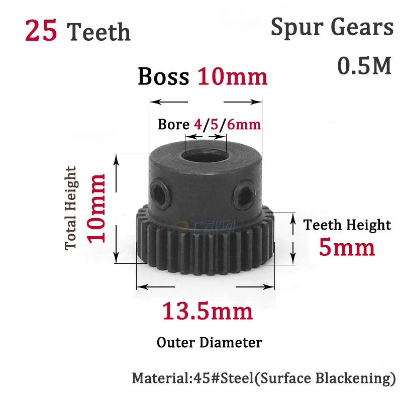 0.5M 25-28T Spur Gears Steel Pinion Gears Metal Spur Transmission Gear 45 Steel